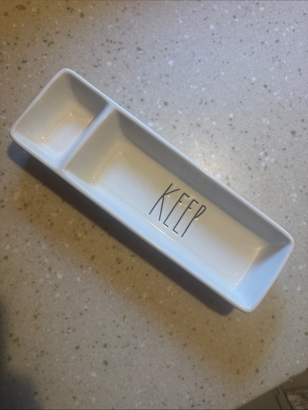 Rae Dunn White Ceramic 'KEEP' Divided Jewelry Tray
